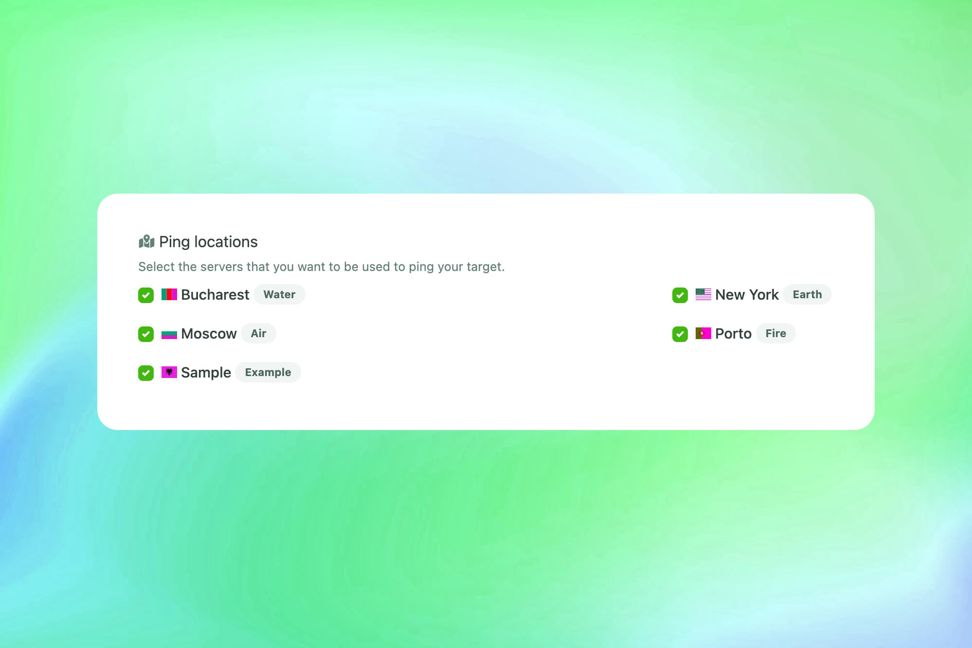 Uygulamanın ping sunucuları özelliğinin ekran görüntüsü