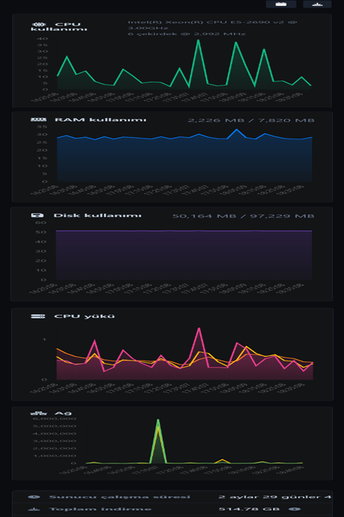 Uygulama sunucusu izleme sayfasının ekran görüntüsü