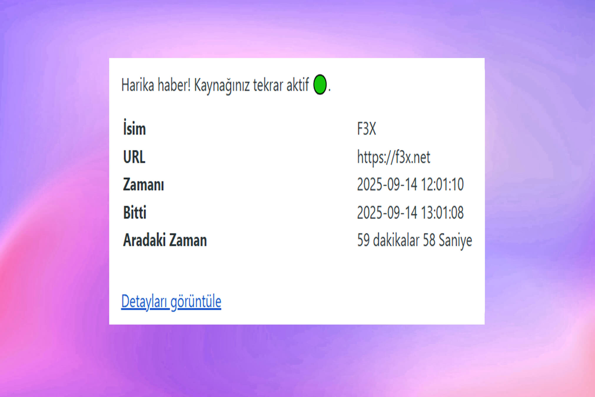 Uygulamanın e-posta bildirimleri özelliğinin ekran görüntüsü